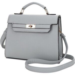 Women's Gray Vegan Leather Detachable Strap Handle Crossbody Satchel Bag